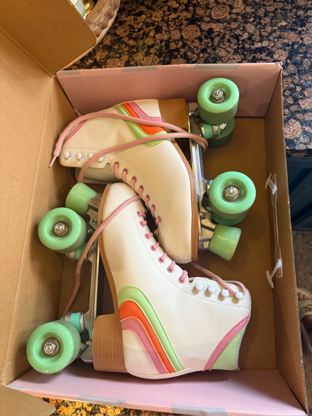 Cosmic skates-Classic Retro White Roller Skates with Pastel Accents